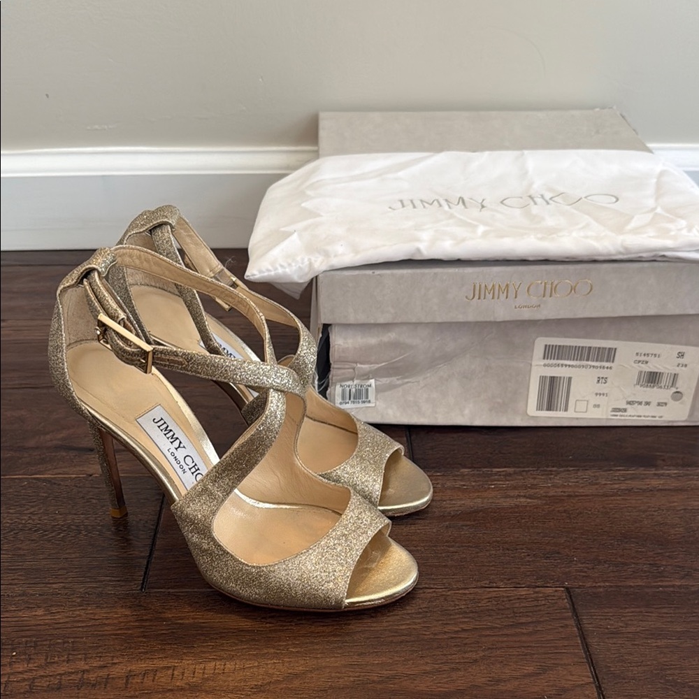 Jimmy Choo Emily Platinum Gold Women's Heels Size 35 (Women’s 5)